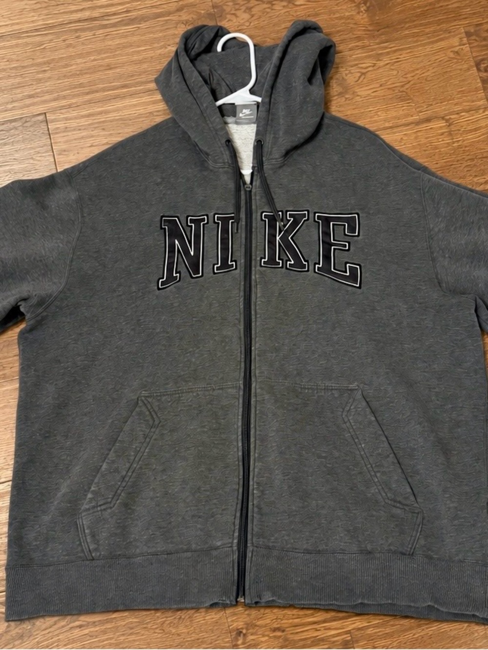 Nike Men's Charcoal Gray Vintage Zip-Up Hoodie with Logo-Large